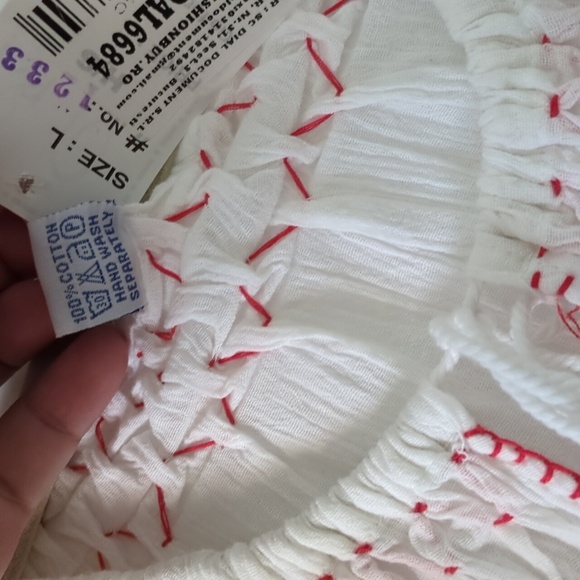 Embroidered Gauzy White Blouse with Red Floral Authentic Design Peasant Boho - Picture 5 of 7